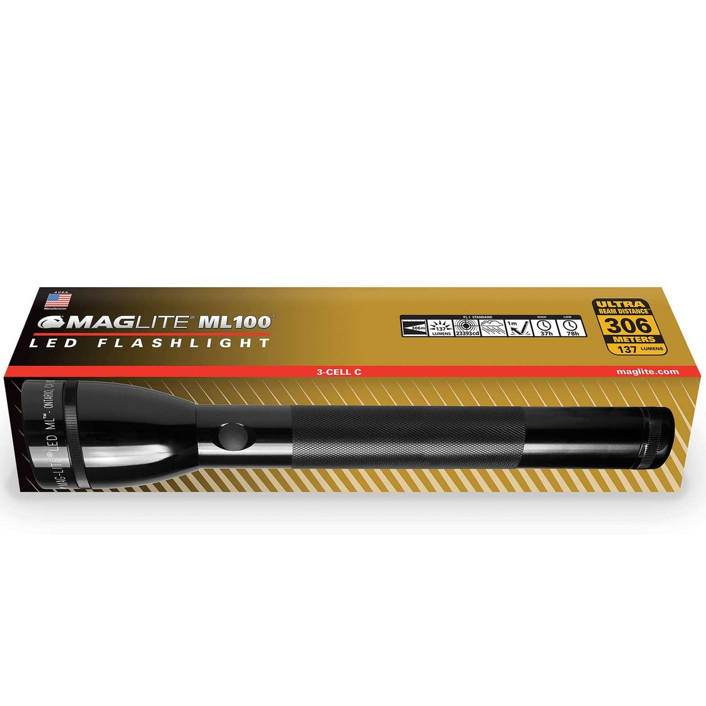 Maglite ML100 LED 3-Cell C Flashlight, Display Box